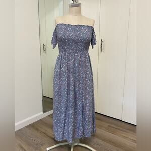 Blush BJ Blue Floral Off Shoulder Smocked Midi Dress Women’s Small
